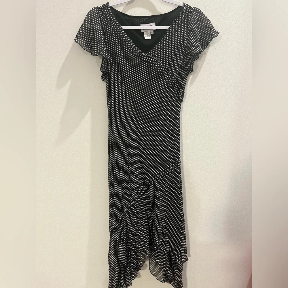 100% Silk Vintage Y2K Adrianna Papell Black and White Polka Dot Dress - Size 8 - Picture 1 of 7